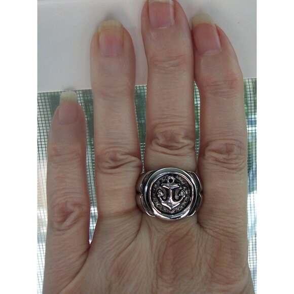 STAINLESS STEEL Men's Nautical Anchor Ring - Picture 9 of 15